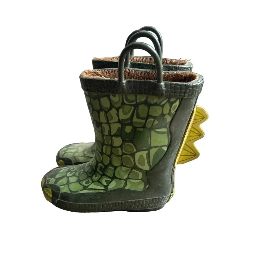 UnBranded Kids Rain Boots Unisex Green Print Size 9/10 SKU 2266